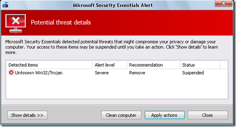 Microsoft Security Essentials Alert 01